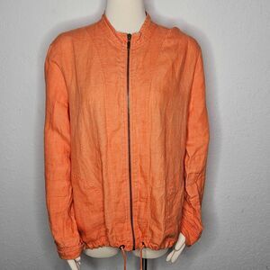 Chico’s 100% Linen Orange Zip Front Jacket‎ Lightweight Bomber Size 3 (XL)